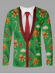 T-shirt à manches longues grande taille pour homme, imprimé de bonbons au pain d'épice de Noël - Vert L