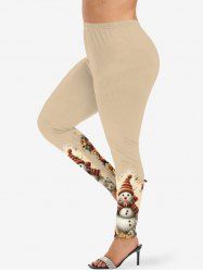 Plus Size Christmas Ball Flowers Snowman Print Leggings -  