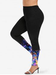 Leggings grande taille à paillettes colorées et dégradées avec imprimé bonhomme de neige et lumières de Noël - Noir S