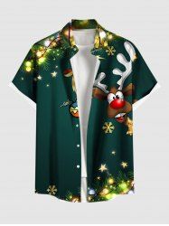 Plus Size Glitter Christmas Light Ball Elk Print Button Pocket Shirt For Men -  