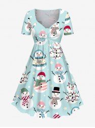 Plus Size Christmas Light Snowflake Snowman Star Print Cinched Dress -  