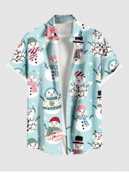 Plus Size Christmas Light Snowflake Snowman Star Print Buttons Pocket Shirt For Men -  