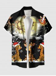 Chemise à boutons grande taille pour homme, imprimée avec élans, Père Noël, flocons de neige, lune et girafe, style Noël. - Noir L