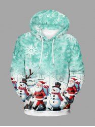 Sweat à capuche grande taille pour homme, imprimé Père Noël, flocons de neige et bonhomme de neige, avec cordon de serrage et poches. - Vert 2XL