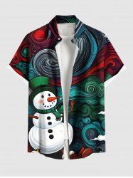 Plus Size Christmas Snowman Spiral Cloud Print Button Pocket Shirt For Men -  