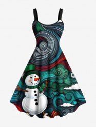Robe trapèze grande taille à imprimé bonhomme de neige et spirales pour Noël - Vert XXS