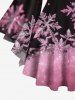 Christmas Snowflake Ombre Print Lattice Long Sleeves Women T-shirt and Flare Pants Plus Size Matching Set -  