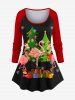 Christmas Tree Snowflake Gift Flamingo Print Long Sleeves Women T-shirt and Leggings Plus Size Matching Set -  