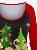 Christmas Tree Snowflake Gift Flamingo Print Long Sleeves Women T-shirt and Leggings Plus Size Matching Set -  