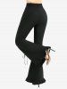 Ruched Ruffles Textured Cami Top Set and Lace Up Pockets Flare Pants Plus Size Outfit -  
