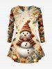 Christmas Ball Flowers Snowman Print Plus Size Matching Set -  