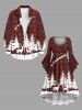 Plus Size Christmas Tree Elk Plaid Print Ruched High Low Asymmetric Dress -  