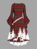 Plus Size Christmas Tree Elk Plaid Print Ruched High Low Asymmetric Dress -  