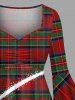 Robe asymétrique froncée à carreaux et imprimé sapin de Noël grande taille - Rouge 4X