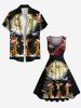 Robe trapèze vintage grande taille à carreaux avec motif élan, Père Noël, flocons de neige, lune et girafe - Noir S