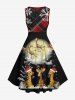 Robe trapèze vintage grande taille à carreaux avec motif élan, Père Noël, flocons de neige, lune et girafe - Noir L
