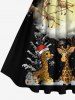 Robe trapèze vintage grande taille à carreaux avec motif élan, Père Noël, flocons de neige, lune et girafe - Noir L