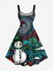 Robe trapèze grande taille à imprimé bonhomme de neige et spirales pour Noël - Vert S