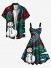 Robe trapèze grande taille à imprimé bonhomme de neige et spirales pour Noël - Vert S