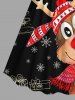 Plus Size Christmas Snowflake Elk Gift Striped Print Cinched A Line Dress -  