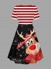 Plus Size Christmas Snowflake Elk Gift Striped Print Cinched A Line Dress -  