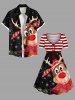 Plus Size Christmas Snowflake Elk Gift Striped Print Cinched A Line Dress -  