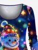 T-shirt à manches longues pour femme, grande taille, imprimé bonhomme de neige et paillettes colorées ombrées, motif lumières de Noël - Bleu Marine XS