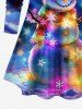 T-shirt à manches longues pour femme, grande taille, imprimé bonhomme de neige et paillettes colorées ombrées, motif lumières de Noël - Bleu Marine 4X