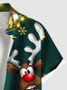 Plus Size Glitter Christmas Light Ball Elk Print Button Pocket Shirt For Men -  