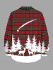 Plus Size Christmas Tree Elk Plaid Print Button Long Sleeves Shirt For Men -  