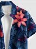 Plus Size Hibiscus Flowers Tropical Leaf Print Buttons Pocket Hawaii Shirt For Men -  