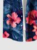 Plus Size Hibiscus Flowers Tropical Leaf Print Buttons Pocket Hawaii Shirt For Men -  