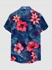 Chemise hawaïenne grande taille pour homme, à imprimé feuilles tropicales et fleurs d'hibiscus, boutons et poche. - Bleu Marine 3XL