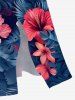 Robe midi hawaïenne fendue à imprimé feuilles tropicales et fleurs d'hibiscus (grande taille) - Bleu Marine 5X