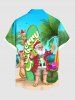 Plus Size Christmas Santa Claus Elk Coconut Tree Print Buttons Pocket Shirt For Men -  