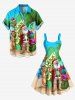 Plus Size Christmas Santa Claus Elk Coconut Tree Print Tank Dress -  