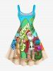 Plus Size Christmas Santa Claus Elk Coconut Tree Print Tank Dress -  