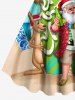 Plus Size Christmas Santa Claus Elk Coconut Tree Print Tank Dress -  