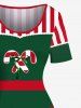 Plus Size Christmas Elf Candy Stripes Print Vintage Dress -  
