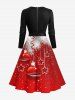 Plus Size Christmas Ball Star Tassel Leaf Glitter 3D Print Scalloped V Neck Dress With A Belt -  