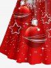 Plus Size Christmas Ball Star Tassel Leaf Glitter 3D Print Scalloped V Neck Dress With A Belt -  
