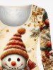 Plus Size Christmas Ball Flowers Snowman Print Long SleevesT-shirt -  