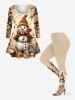 Plus Size Christmas Ball Flowers Snowman Print Long SleevesT-shirt -  