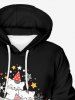 Plus Size Christmas Holly Fruit Cats Snowflake Stars Print Drawstring Pockets Hoodie For Men -  