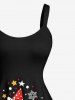 Robe débardeur grande taille imprimée houx, chats fruités, flocons de neige et étoiles - Noir XXS