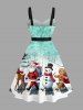 Plus Size Christmas Santa Claus Snowflake Snowman Print Turn Down Collar Dress With Belt -  