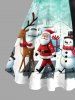 Plus Size Christmas Santa Claus Snowflake Snowman Print Turn Down Collar Dress With Belt -  