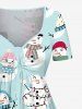 Plus Size Christmas Light Snowflake Snowman Star Print Cinched Dress -  