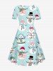 Plus Size Christmas Light Snowflake Snowman Star Print Cinched Dress -  
