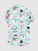 Plus Size Christmas Light Snowflake Snowman Star Print Buttons Pocket Shirt For Men -  